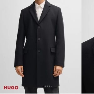 New Men's Hugo Slim Fit‎ Black Coat Wool Blend 42R